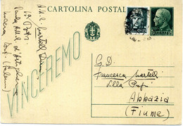 Cartolina Postale 15cent. Per Fiume, VALORI GEMELLI (15+15) - Marcofilía