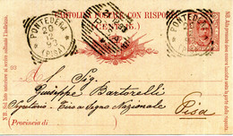 1893 Cartolina Postale Da Pontedera Per Pisa, 15 Centesimi - Interi Postali