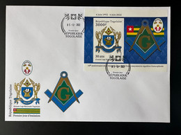 Togo 2022 FDC S/S Bloc Gold Doré Mi. ? 50 Ans Grande Loge Régulière Franc-maçons Freimaurer Freemasonry Masonic - Togo (1960-...)