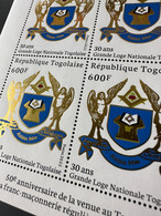 Togo 2022 M/S Gold Doré Mi. ? 50 Ans Grande Loge Régulière Franc-maçons Freimaurer Freemasonry Masonic - Togo (1960-...)