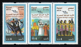 Egypt - 2019 - Strip Of 3 - ( EUROMED Postal - Egyptian Heritage Costum ) - MNH (**) - Ongebruikt