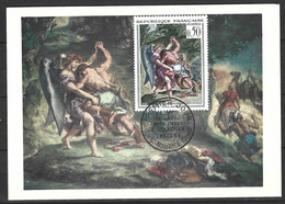 FRANCE. N°1376 De 1963 Sur Carte Maximum. Lutte De Jacob Avec L'Ange De Delacroix. - Lutte