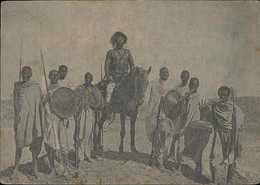 Delcampe - SOMALIA - INDIGENOUS CHIEF AND HIS WARRIORS - PHOTO LO GIUDICE - 1940s (11840) - Somalia