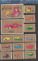 CARS HISTORY 1897-1969 AUTO VOITURES VEHICLES VW BEETLE FERRARI MASERATI FIAT DODGE DELAGE PUCH  MATCHBOX LABELS HUNGARY - Zündholzschachteletiketten