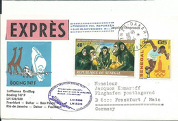 SENEGAL 105 F 1er VOL BOEING DE DAKAR POUR FRANCFORT EN EXPRES DE 1981 LETTRE COVER - Sénégal (1960-...)