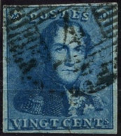 BELGIQUE - COB 2e - 20C BLEU VERDATRE EPAULETTES MARGE OBLITERE - 1849 Hombreras