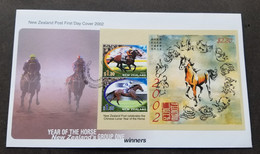 New Zealand Year Of The Horse 2002 Chinese Lunar Zodiac Riding Sport Games Painting (FDC) - Cartas & Documentos