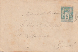 ///  FRANCE  ///  Type Sage  Entier Postal Petit Format 5 Cts Enveloppe - Cartoline Precursori