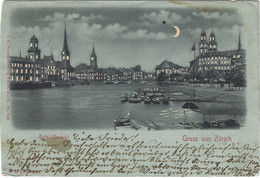 Gruss Aus Zürich Total-Ansicht Mondschein Künzli 1901 - ZH Zürich