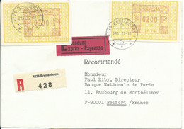 SUISSE 12 F BREITENBACH POUR BELFORT ( FRANCE ) PAR EXPRES RECOMMANDE DE 1982 LETTRE COVER - Frankiermaschinen (FraMA)