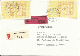 SUISSE 12 F BREITENBACH POUR BELFORT ( FRANCE ) PAR EXPRES RECOMMANDE DE 1982 LETTRE COVER - Postage Meters