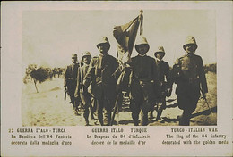 Delcampe - LIBIA / LYBIA - ITALY / TURKEY WAR - BANDIERA DELL'84 FANTERIA DECORATA DELLA MEDAGLIA D'ORO RPPC POSTCARD 1910s (11847) - Libyen