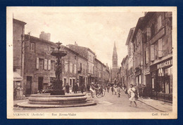 Delcampe - 07. Vernoux. Rue Simon-Vialet. Café, Bière Vézelise. Fontaine. Grand' Rue, église St.Pierre. Horlogerie. Cinéma.  1940 - Vernoux