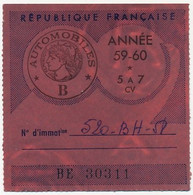 FRANCE - Vignettes Automobile 1959/60 - 1961/62 - 1962/63 - Véhicule 5 à 7 Cv - Lettres & Documents