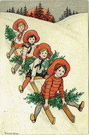 Illustrateur : HARDY, Florence. Enfants Et Luge Géante Sur La Neige. - Hardy, Florence
