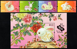Hong Kong - 2023 - Lunar New Year Of The Rabbit - Mint Stamp Set + Souvenir Sheet - Nuevos