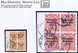 Ireland 1922-23 Thom Saorstát 3-line 2d Block Of Four Used On Piece, BLACKROCK 13 JU 23 Cds - Used Stamps