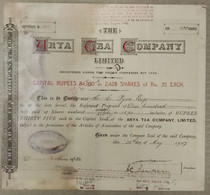 INDIA 1947 THE ARYA TEA COMPANY LIMITED, TEA GARDEN, TEA ESTATE.....SHARE CERTIFICATE - Landbouw