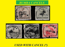 1923 (°) BUMBA  BELGIAN CONGO  CANCEL STUDY [1] VLOORS COB 115+117+128+110+109 FIVE ROUND CANCELS - Plaatfouten En Curiosa