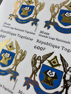 Togo 2022 IMPERF ND M/S Gold Doré Mi. ? 50 Ans Grande Loge Régulière Franc-maçons Freimaurer Freemasonry Masonic - Togo (1960-...)