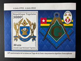 Togo 2022 S/S Bloc Gold Doré Mi. ? 50 Ans Grande Loge Régulière Franc-maçons Freimaurer Freemasonry Masonic - Massoneria