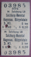 Fahrschein / Fahrkarte Für 3. Klasse Von Salzburg-Nonntal Nach Hagenau, Bürgelstein Der Salzburger Landesbahn - Europe