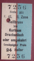 Fahrschein / Fahrkarte 3. Klasse Für Die Strecke Hellbrunn Bis Hurhaus Frachenloch Oder Umgekehrt 1910 Salzburg - Europe