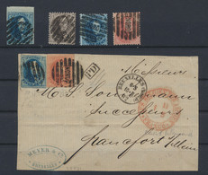 N° 11 + 12 + 14/16 Kleine Stempelverzameling Van Het Hulpkantoor Bruxelles Nord, Met 5 Zegels, W.o. N° 12 Op Groot Brief - 1849-1865 Medaglioni (Varie)