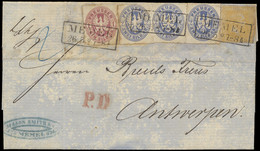 Imperf. 1862 Vouwbrief (met Inhoud) Van Memel Naar Antwerpen, Met Mooie Kleurenfrankering (Mi. N° 12, 16 En 16), Afstemp - Memel