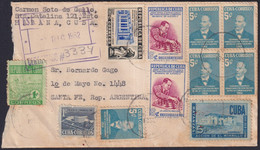 1951-H-73 CUBA REPUBLICA 1951 CAPABLANCA CHESS AJEDREZ AIR REGISTERED COVER TO SANTA FE ARGENTINA IN 1952. - Brieven En Documenten