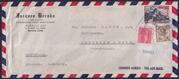 1957-H-69 CUBA REPUBLICA 1957 AIR REGISTERED COVER TO GERMANY. MARCA DE CERTIFICADO DAÑADA. - Cartas & Documentos