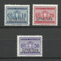 Italian Occupation MONTENEGRO 1941 Michel 6 - 7 & 9 MNH Postage Due Portomarken - Montenegro