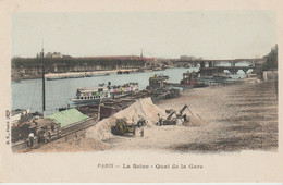 PARIS (13°) La Seine. Quai De La Gare (Tas De Sable, Charrette à Cheval, Grue ) - District 13