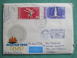 ISRAEL POST MAGYAR POSTA MEXICO MEJICO OLYMPIC GAMES COVER ENVELOPE SOBRE STAMP CACHET - Franking Labels