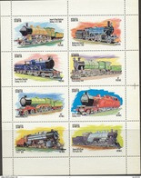 GB LOCALS STAFFA SCOTLAND INNER HEBRIDES 1973 STEAM TRAINS LOCOMOTIVES ENGINES SHEETLET OF 8 MNH Railways Transport - Werbemarken, Vignetten