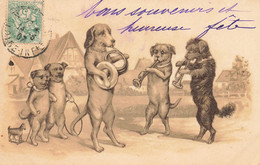 Chiens Humanisés * CPA Illustrateur * Musique Musicien Fanfare Orchestre * Chien Dog Dogs * 1907 - Perros