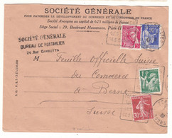France - Lettre De 1939 - Oblit Pontarlier - Exp Vers Berne - Pub Tourisme - 4 émissions Différentes - - Briefe U. Dokumente