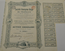 Société Anonyme Belge De Tramways - Action Ordinaire - Bruxelles 14 Novembre 1912. - Ferrocarril & Tranvías