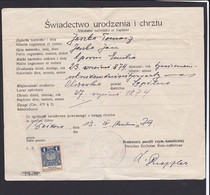 Polska - Pologne ; Swiadectwo Urodzenia I Chrztu - Revenue Stamps