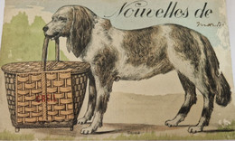 FANTAISIE à Système - Nouvelles De - Chien Et Son Panier En Osier Qui S'ouvre - Carte Postale Ancienne - Mechanical