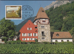 1993 Liechtenstein MC 113 Mi:LI 1058°, Yt:LI 999°, Zum:LI 1000°, Blick Zum Roten Haus, Vaduz, Maler Hans Gantner - Covers & Documents