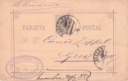 SPAIN -  TARJETA POSTAL 10 CTS 1885 BARCELONA > GREIZ/DE Mi P7 I / ZB75 - 1850-1931