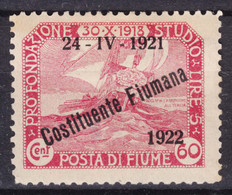 Italy Occupation WWI, Fiume 1922 Constituente Fiumana Sassone#184 Mi#148 Mint Hinged - Fiume