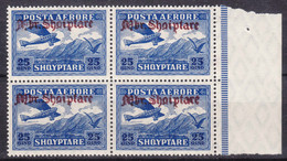 Albania 1929 Airmail Mi#212 Mint Never Hinged Piece Of 4 - Albanie