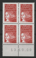 N° 3083 Marianne De Luquet Bloc De 4 Avec Bord De Feuille Daté Du 13/10/2000 Neufs ** (MNH) TB - 2000-2009