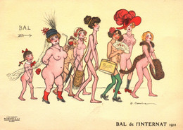 Reproduction Affiche Bal De L'Internat 1911 - Dessin De Barrère (femmes Nues) Publicité Au Dos: Extrait De Foie Stago - Manifesti