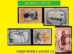 1909 + (°) BUMBA BELGIAN CONGO FREE STATE CANCEL STUDY [3]  COB 020+180+PA09+318+287 FIVE ROUND CANCELS - Plaatfouten En Curiosa