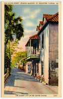 United States 1940 Postcard St. Augustine, Florida - Old Aviles Street; Jacksonville & Key West RPO S.D. Postmark - St Augustine