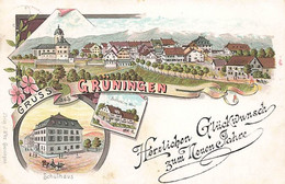 Gruss Aus Grüningen Schulhaus Buchhandlung Wirz Litho 1898 Herzlichen Glückwunsch Zum Neuen Jahre - ZH Zürich