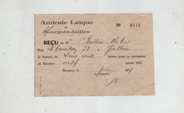 Amicale Laique De Bourgoin Jallieu Reçu Besson 1957 - Non Classés